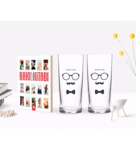BK Gift Kişiye Özel Renkli Baskılı İsimli İkili Rakı Bardağı ve Rakı Cep Kitabı Hediye Seti-130 (Model 1)