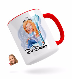 BK Gift Kişiye Özel Kadın Diş Hekimi Karikatürlü Kırmızı Kupa Bardak-2