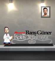 Kişiye Özel Doktor Karikatürlü Kolay Yetişmiyor Ahşap Biblo Bay-1