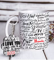 BK Gift Kişiye Özel Sevgililer Günü Beyaz Kupa ve Anahtarlık Hediye Seti-72 (Model 1)