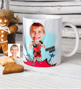 BK Gift Kişiye Özel Çocuk Kick Boks Karikatürlü Beyaz Kupa Bardak