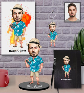 Kişiye Özel Erkek Karikatürlü 5 li Hediye Seti Model-11