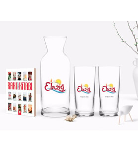 BK Gift Kişiye Özel Renkli Baskılı Elazığ Tasarımlı Turistik İkili Rakı Bardağı Karaf ve Cep Kitabı Hediye Seti-1 (Model 1)