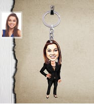 Kişiye Özel Öğretmen Karikatürlü  Ahşap Anahtarlık Bayan-13