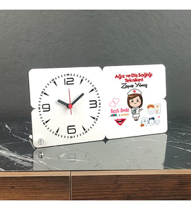 Ağız ve Diş Sağlığı Teknikeri Ahşap Masa Saati 001