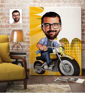 BK Gift Kişiye Özel Bay Motorcu Karikatür Kanvas Tablo 70x100cm 1