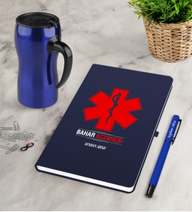 BK Gift Kişiye Özel Eczane Lacivert Defter Kalem Termos Mug Seti-3 (Model 1)