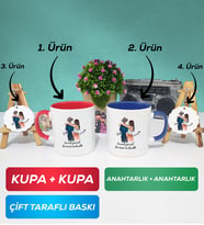 İkili Kırmızı Lacivert Sevgiliye Hediye Bir Ömür Sevgililer Günü Hediyesi Kupa Bardak Anahtarlık Hediye Seti