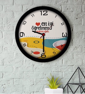 BK Gift Kişiye Özel En İyi Öğretmen Ahşap Duvar Saati-4 (Beyaz)
