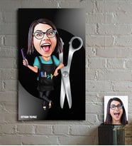 BK Gift Kişiye Özel Bayan Kuaför Karikatür Ahşap Tablo - 1