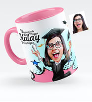 BK Gift Kişiye Özel Bayan Mezun Karikatürlü Pembe Kupa Bardak  1