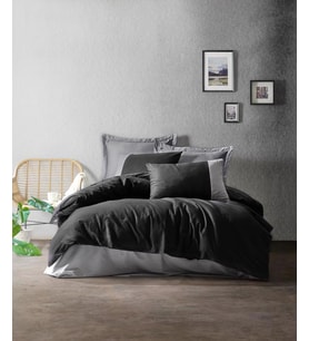 Cotton Box Plain Çift Kişilik Nevresim Takımı Siyah - Gri