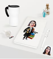 BK Gift Kişiye Özel Bayan Avukat Karikatürlü Beyaz Defter Kalem ve Termos Mug Seti - 2 (Model 1)