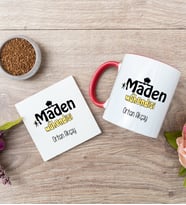 Maden Mühendisi Kırmızı Kupa Bardak Ve Bardak Altlığı Seti