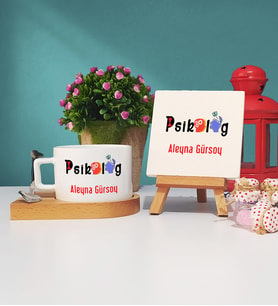 Psikolog Ahşap Altlıklı Fincan ve Dekoratif Taş Baskı Seti