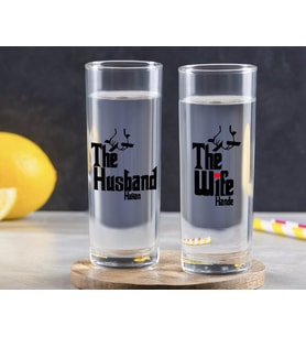 BK Gift Kişiye Özel Renkli Baskılı The Husband Wife Tasarımlı İkili Vodka Bardağı-1 (Beyaz)