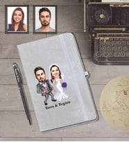 Kişiye Özel Gelin Damat Karikatürlü Gri Defter Kalem Hediye Seti   Mod-6