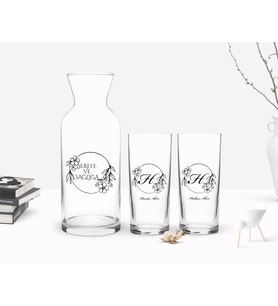 BK Gift Kişiye Özel Renkli Baskılı Baş Harf İsim Tasarımlı İkili Rakı Bardağı ve Karaf Hediye Seti-5 (Model 1)