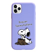 Snoopy Tasarımlı Mor Lansman Telefon Kılıfı İphone 11 Pro