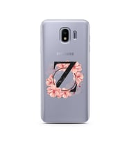 Pembe Çiçekli Harf Tasarım Süper Şeffaf Silikon Telefon Kılıfı Samsung J4 Z-Harf