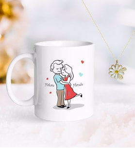 BK Gift Kişiye Özel Sevgililer Günü Kupa ve Çift İsimli Papatya Kolye-113 (Model 1)