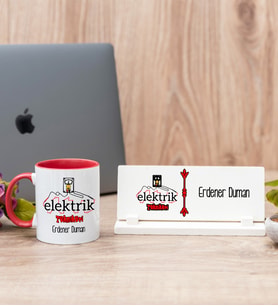 Elektrik Teknikeri Kırmızı Kupa Bardak Ve Masa İsimliği Hediye Seti