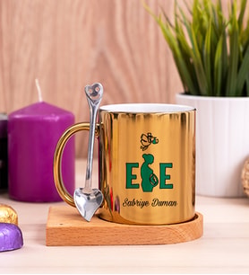 Ebe Ahşap Altlıklı Gold Kupa Bardak