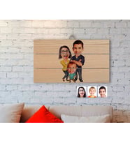 BK Gift Kişiye Özel Aile Karikatürlü Otantik Ahşap Palet Tablo-1