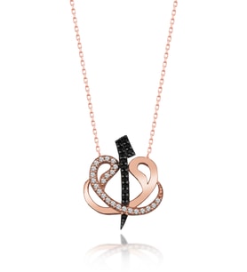 Gümüş Zirkon Taşlı " ELİF VAV " Tasarım Kolye (Rose)