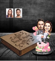 Kişiye Özel Gelin Damat Karikatürlü Ahşap Biblo Kutulu Mod-9
