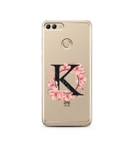Pembe Çiçekli Harf Tasarım Süper Şeffaf Silikon Telefon Kılıfı Huawei Y9 2018 K-