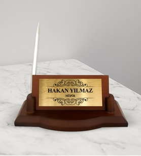 BK Gift Kişiye Özel AHM-104 Gümüş Tek Kalemli Ahşap Masa İsimliği