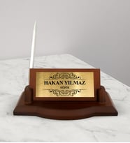 BK Gift Kişiye Özel AHM-104 Gümüş Tek Kalemli Ahşap Masa İsimliği