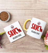 Savcı Sarı Kupa Bardak Ve Bardak Altlığı Seti