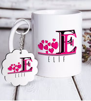 BK Gift Kişiye Özel Harfli Beyaz Kupa ve Anahtarlık Hediye Seti-2 (Model 1)