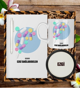 Kişiye Özel Eczacı Tasarım Defter Kalem Kupa Ve Bardak Altlığı Hediye Seti 81424