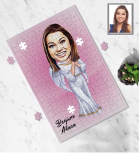 Kişiye Özel Bayan Karikatürlü A3 130 Parça Puzzle Model-5