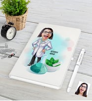 BK Gift Kişiye Özel Bayan Eczacı Karikatürlü Beyaz Defter Kalem Seti-1