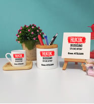 Hukuk Okuduğumu Söylemiş Miydim Hukukçu Hediye Ahşap Altlıklı Türk Kahvesi Fincanı Kalemlik Dekoratif Taş Baskı Seti