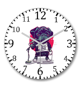 Black Dog Pug Köpek Duvar Saati Bombeli Gercek Cam