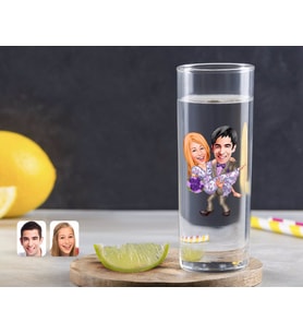 BK Gift Kişiye Özel Renkli Baskılı Sevgililer Karikatürlü Vodka Bardağı-56 (Beyaz)