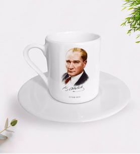 BK Gift Kişiye Özel Atatürk Temalı Türk Kahvesi Fincanı-12 (Beyaz)