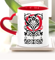 BK Gift Kişiye Özel O Harfi Kırmızı Kalpli Kupa Bardak Model 2