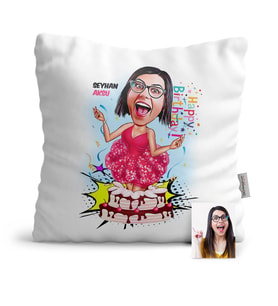 BK Gift Kişiye Özel Doğum Günü Karikatür  Yastık  1