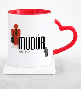 BK Gift Kişiye Özel Mesleki Müdür Kırmızı Kalpli Kupa Bardak