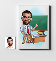 BK Gift Kişiye Özel Bay Öğretmen Karikatür Kanvas Tablo 50x70cm 1