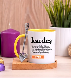 Kardeş Kelime Anlamı Ahşap Altlıklı Sarı Kupa Bardak