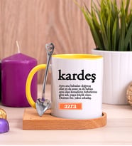 Kardeş Kelime Anlamı Ahşap Altlıklı Sarı Kupa Bardak