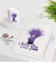 BK Gift Kişiye Özel I Kiss You Beyaz Defter Kalem Türk Kahvesi Fincanı Seti-1 (Model 1)