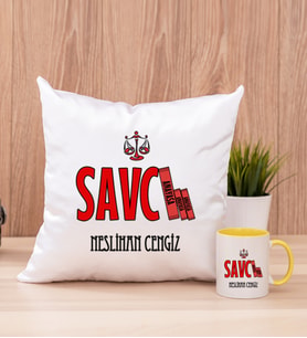 Savcı Kare Yastık ve Sarı Kupa Bardak